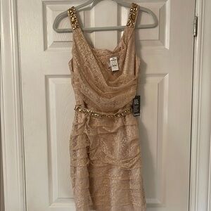 NWT Express Gold Cowl Neck Sheath Mini Dress SIZE 8